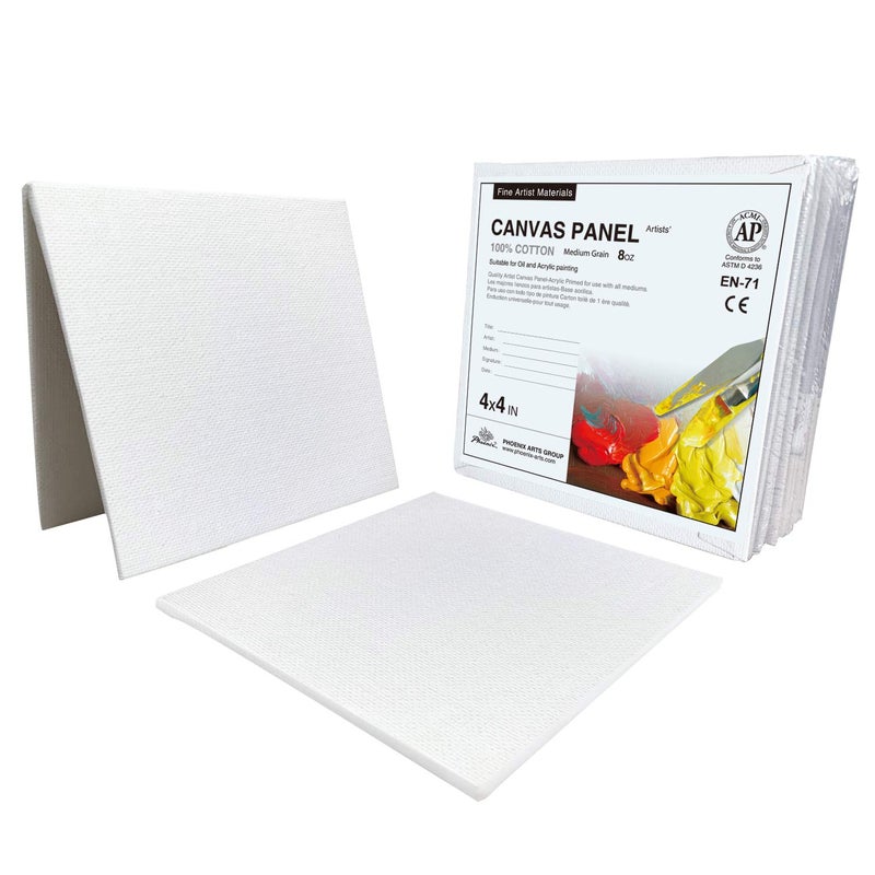 PHOENIX Small Painting Canvas Panels 4x4 Inch, 12 Value Pack - 8 Oz Triple Primed 100% Cotton Acid Free Square Canvas Boards for Painting, White Blank Flat Canvas Boards for Acrylic, Oil Paints - Image 5
